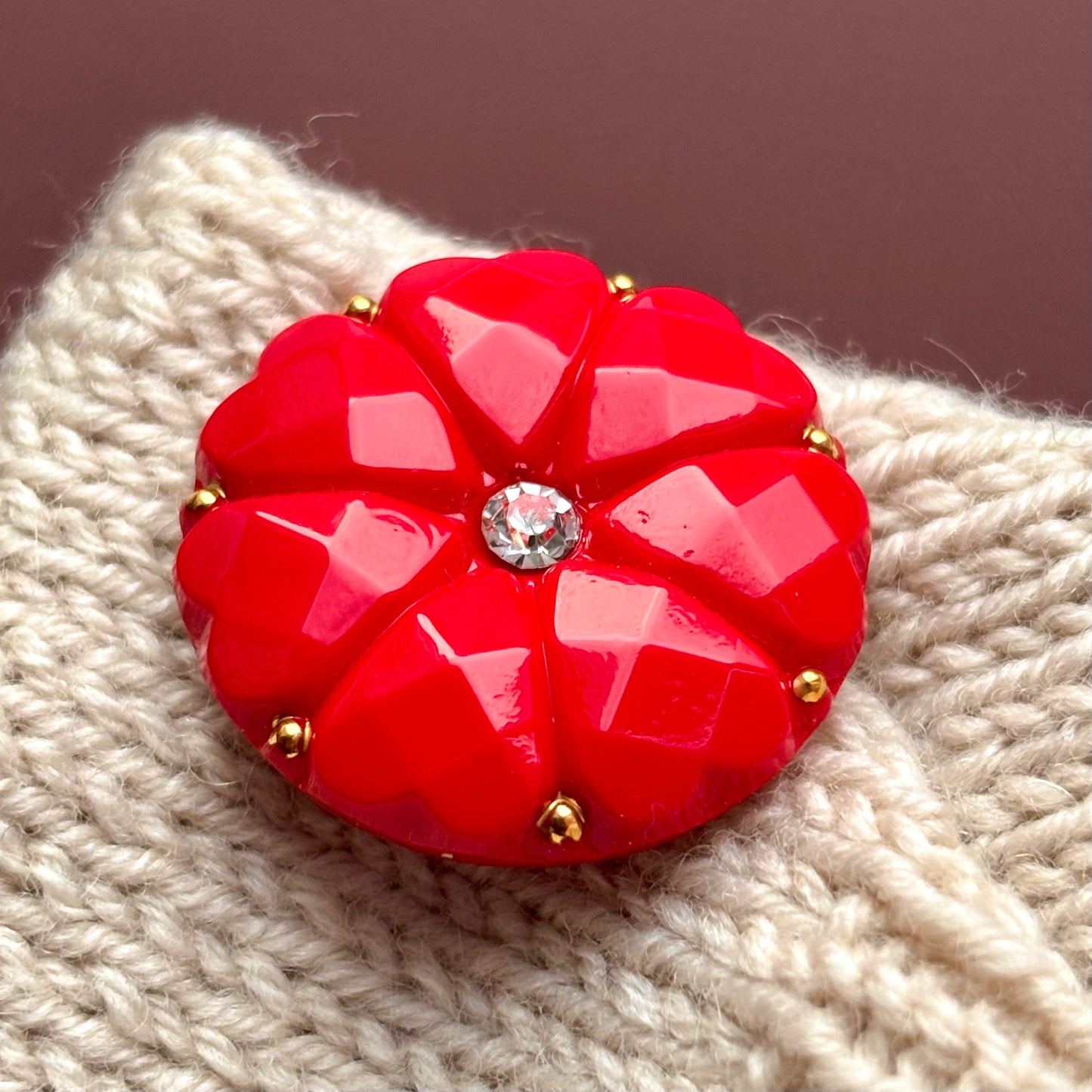 26mm - DAHLIA knap - Rød, guld