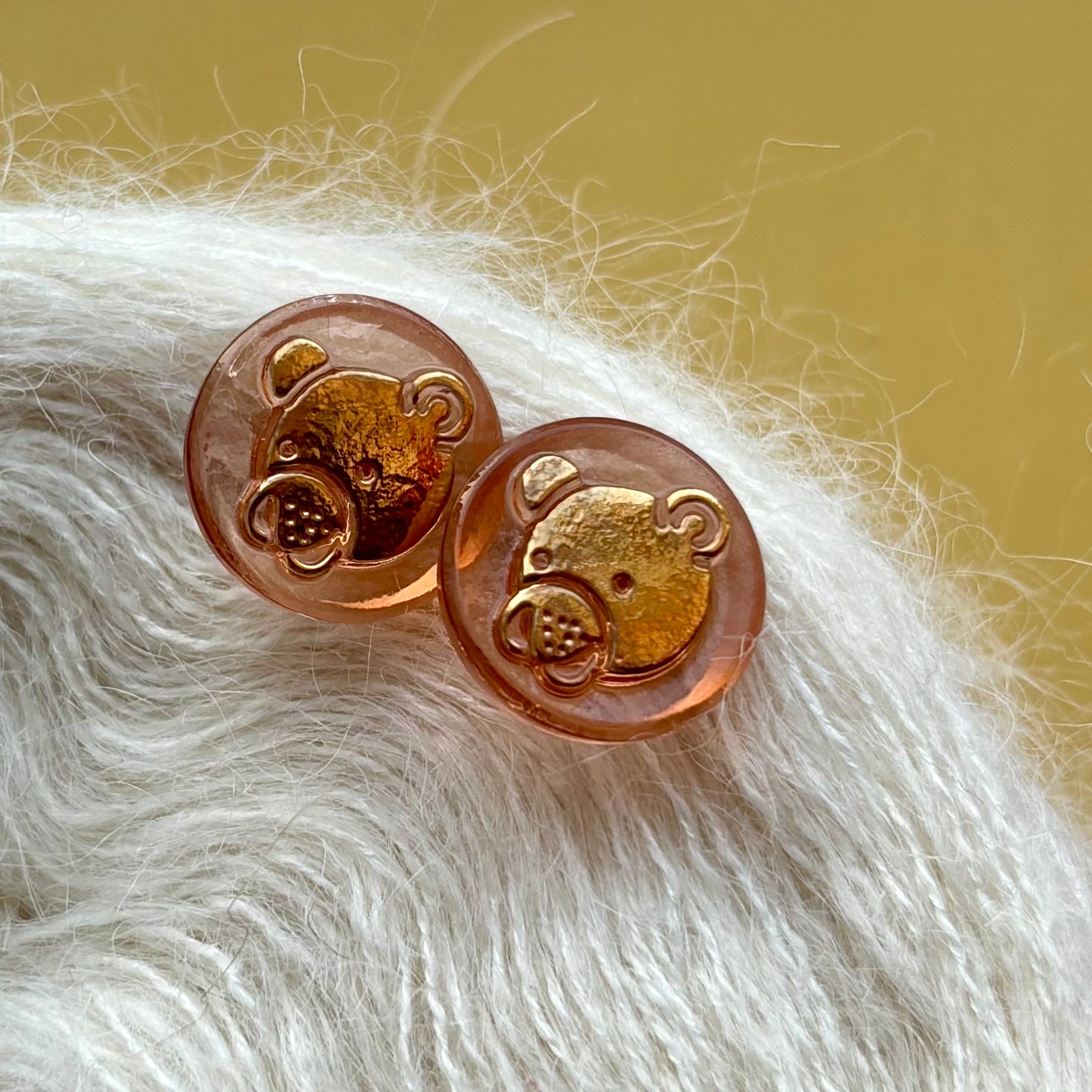 bamse glasknap rosa med guld bamse 12mm