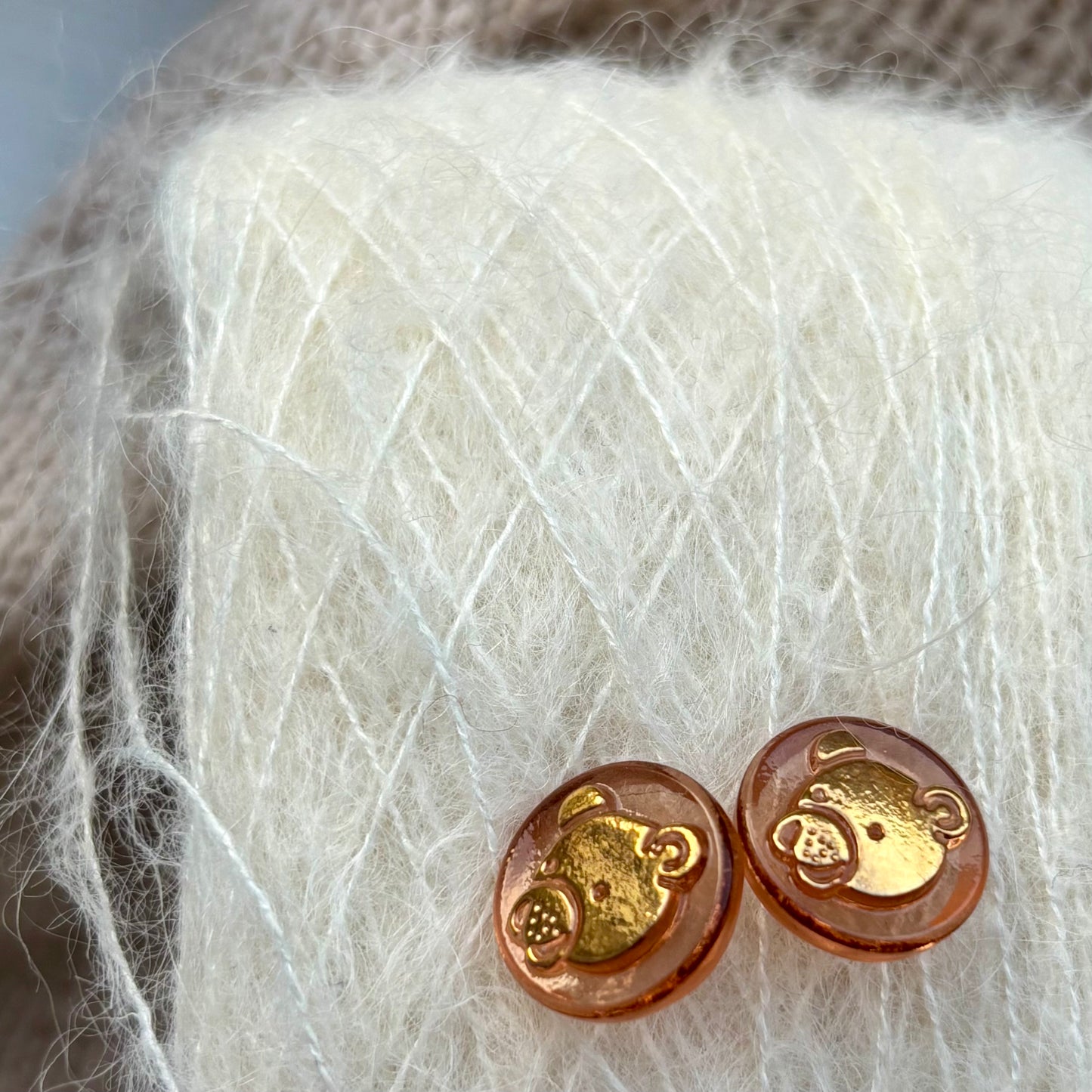 bamse glasknap rosa med guld bamse 12mm