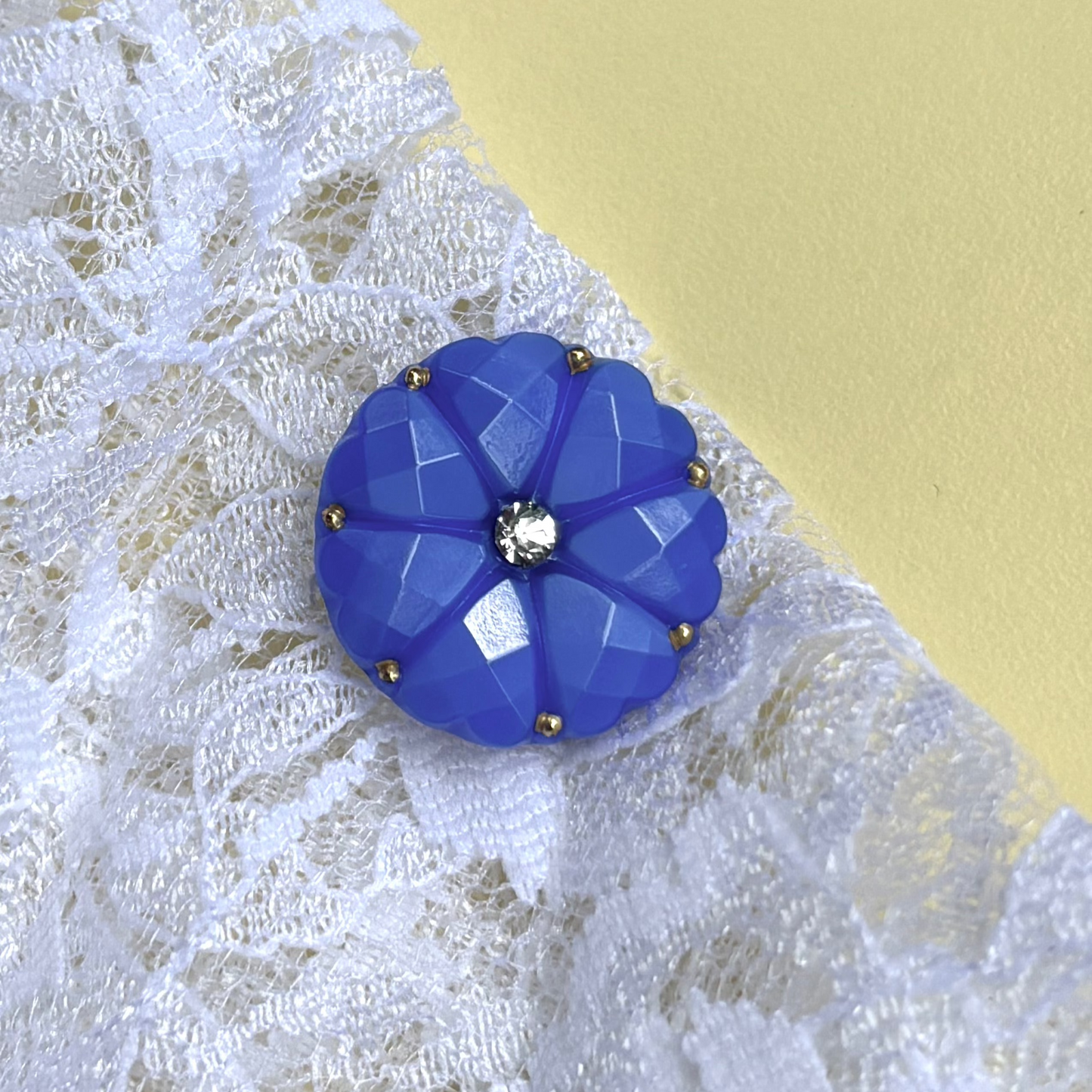 glasknap dahlia blaa cobalt similisten guld prik 22mm