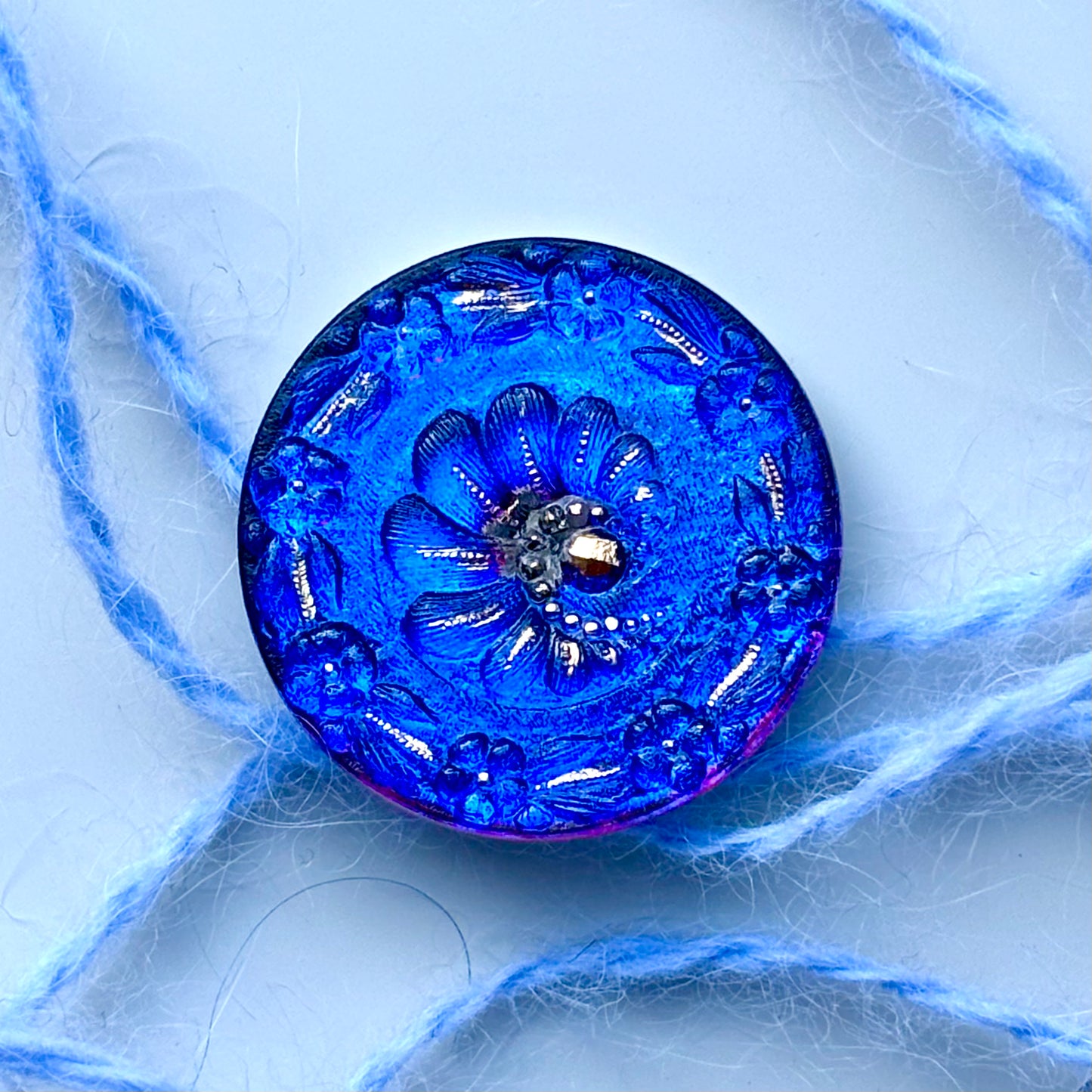 glasknap 32mm Iloq blå guld unik