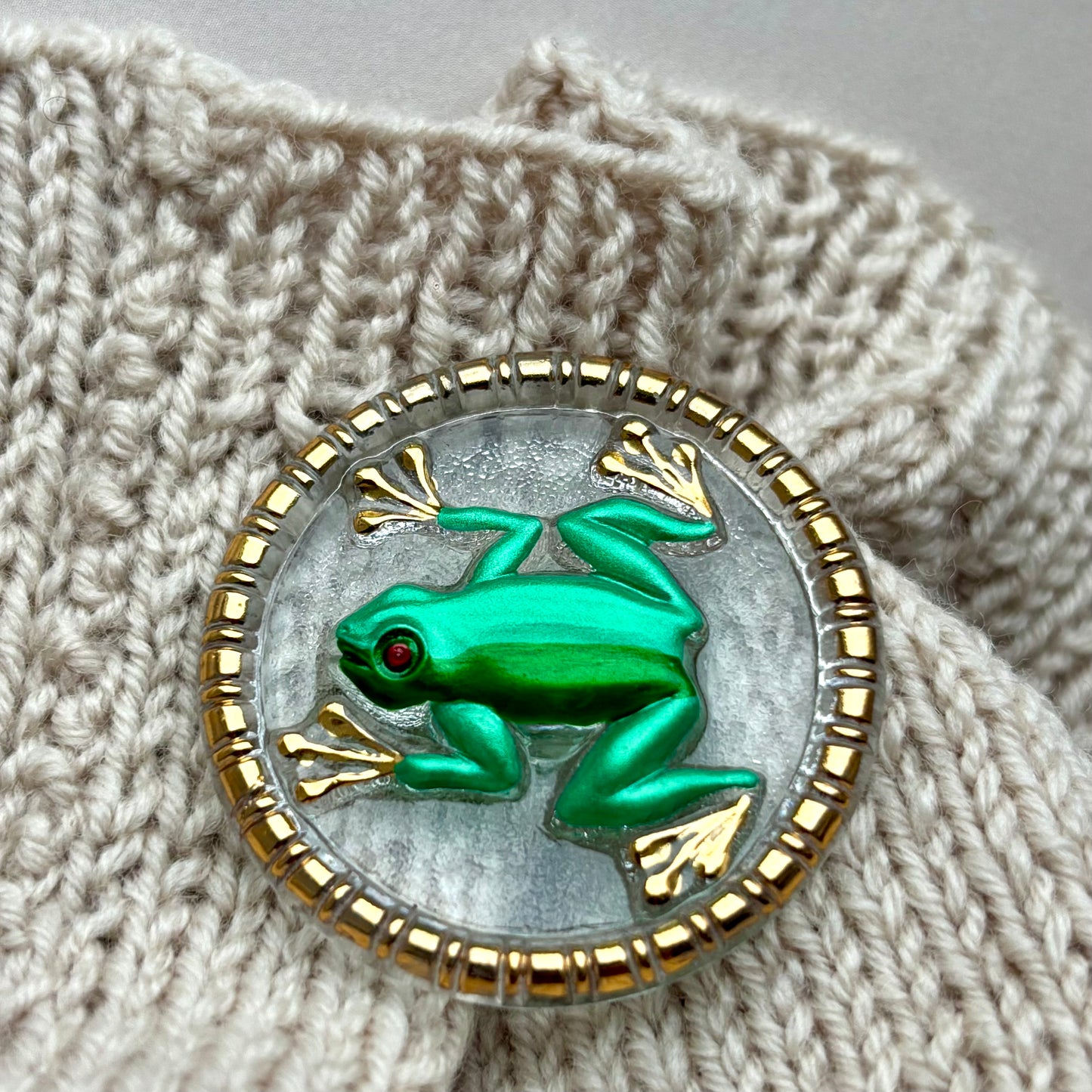 Frø knap grøn guld stor knap 32mm