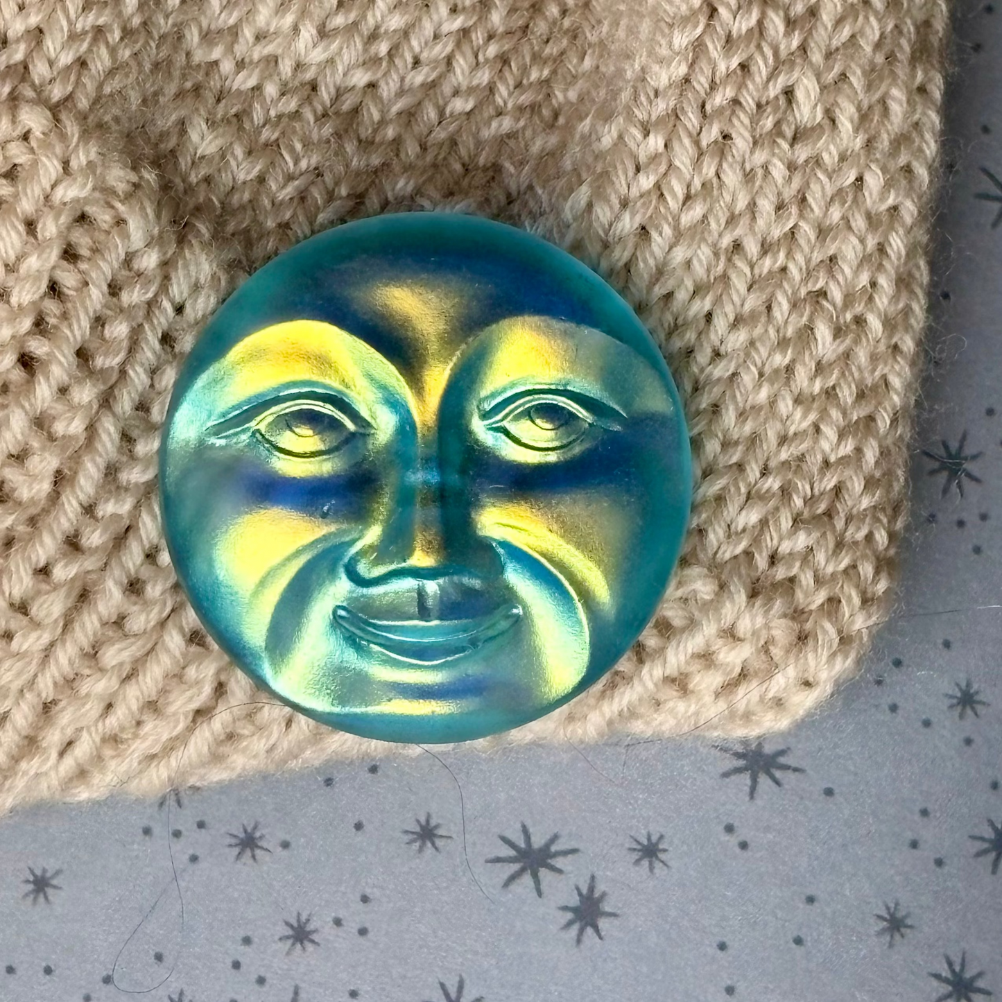 glasknap maane mand 32mm blå perlemor