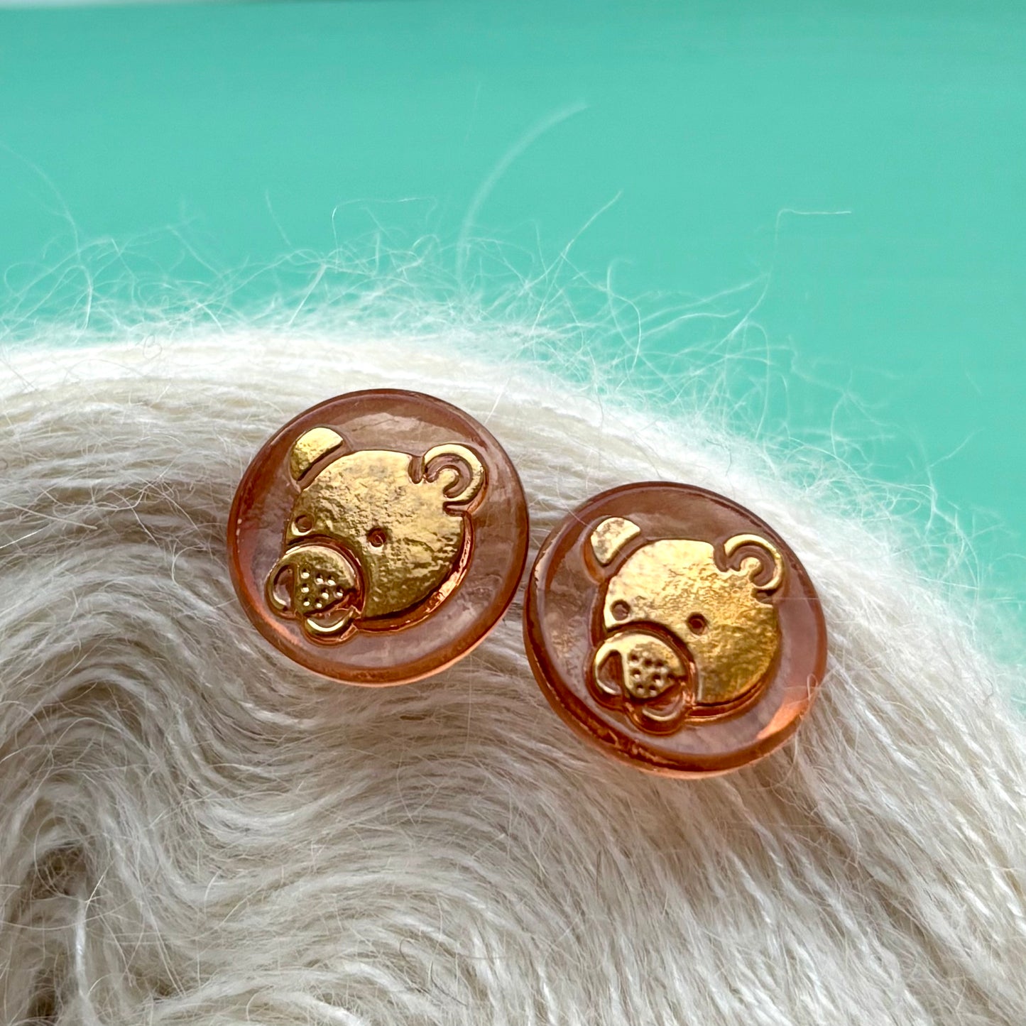 bamse glasknap rosa med guld bamse 12mm