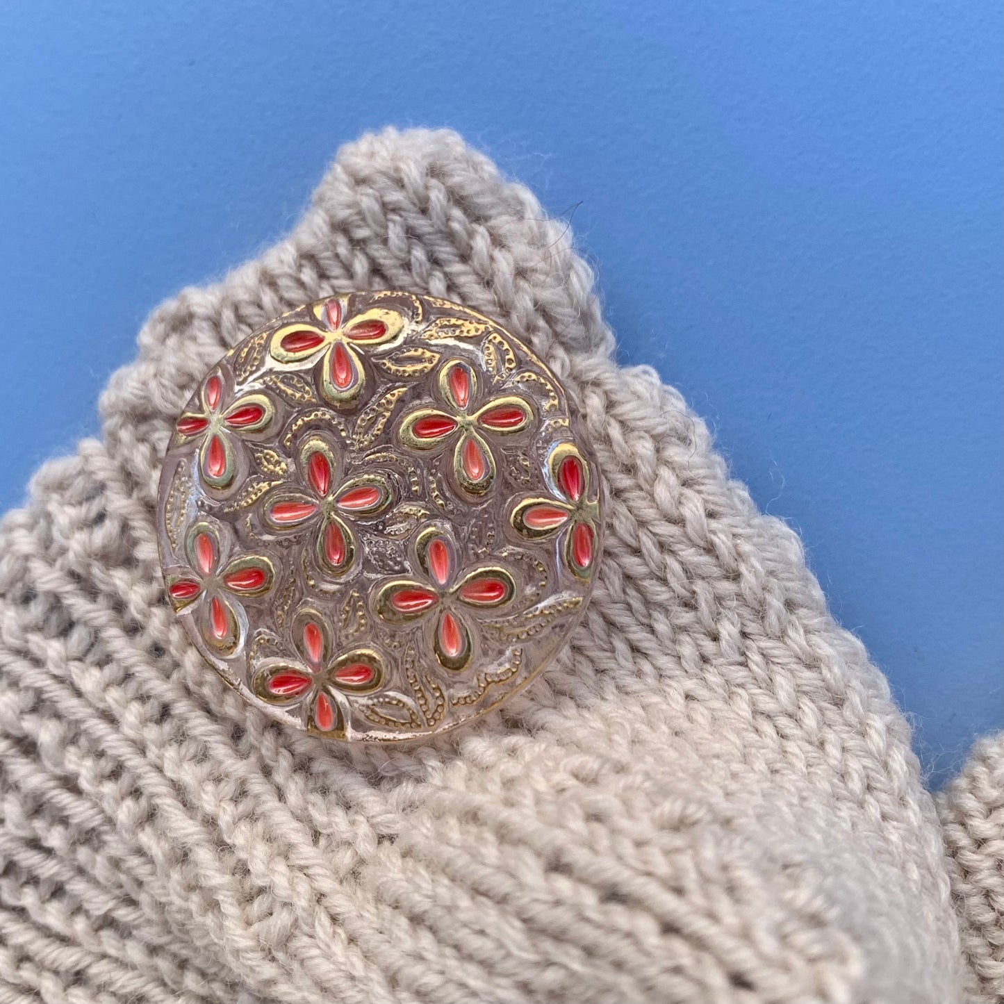 stor glasknap transperant rosa og guld 32mm