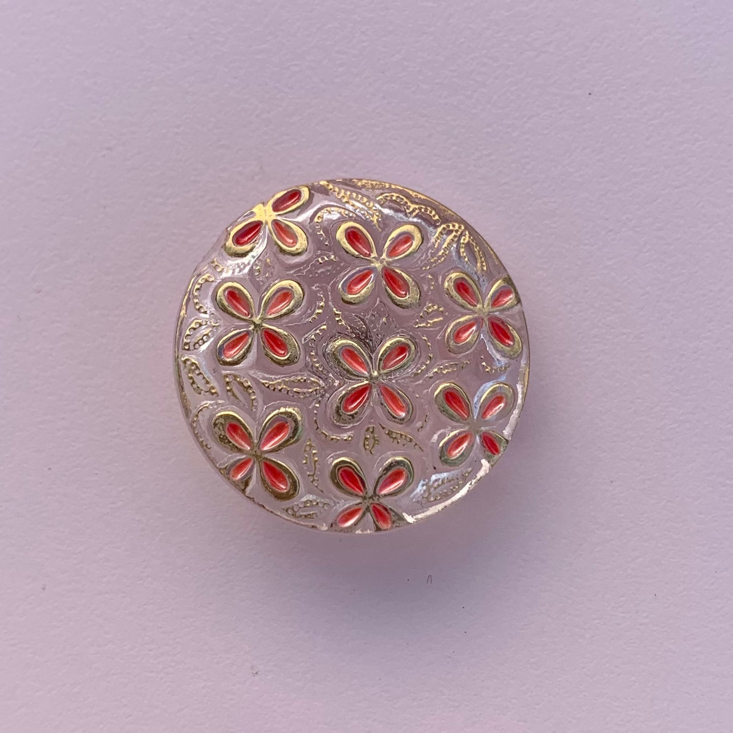 stor glasknap transperant rosa og guld 32mm