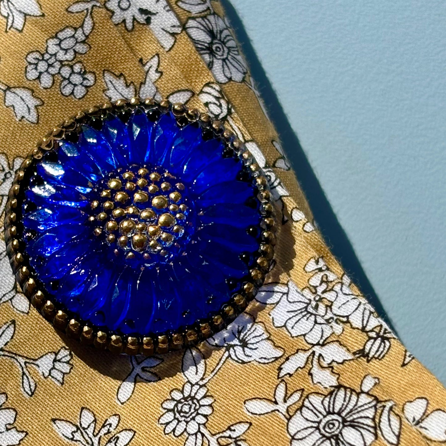 glas knap 32mm blå guld stor knap med metal øje