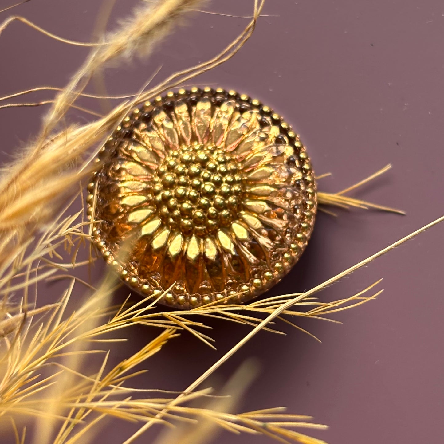 solsikke glasknap stor guld 26mm