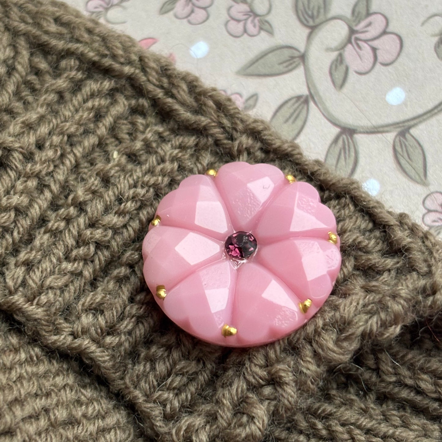 glasknap dahlia pink guld prik 22mm klar similisten