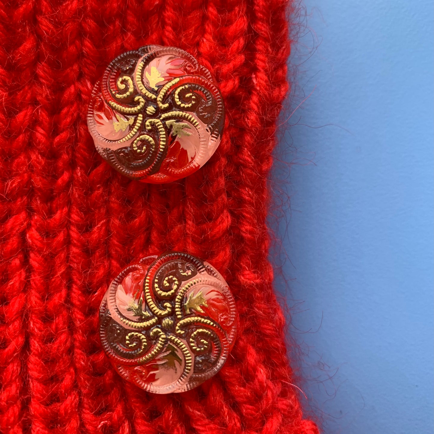 Paisley glasknap 22mm rød