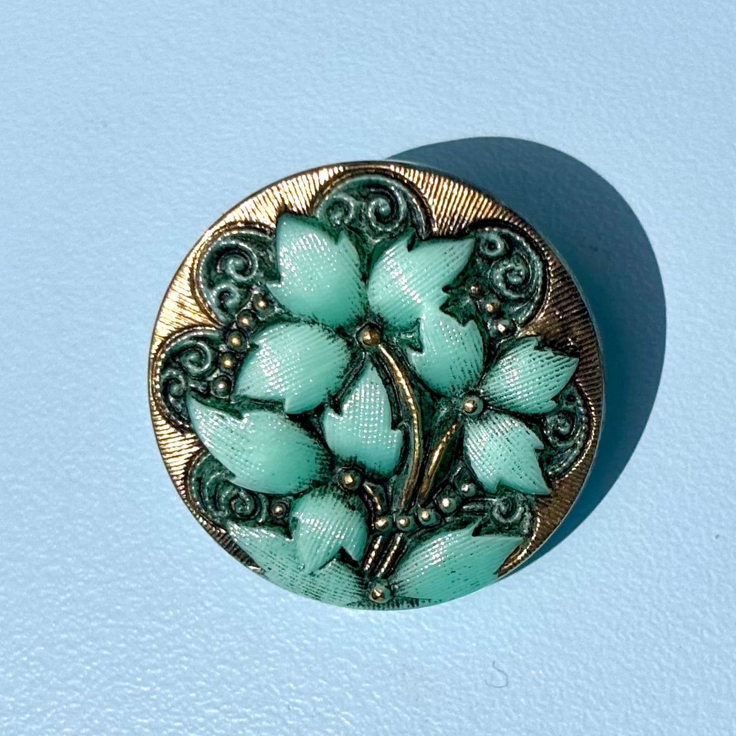 26mm - FLOR knap - Turkis, Guld