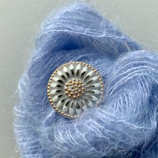 glasknap 22mm solsikke grå med håndmalet mønster i grå og guld