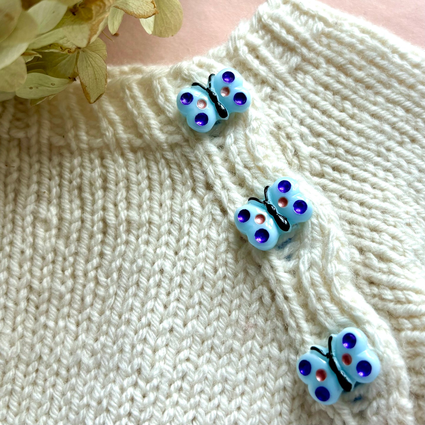 13x18mm - SOMMERFUGL knap - Blå, multi