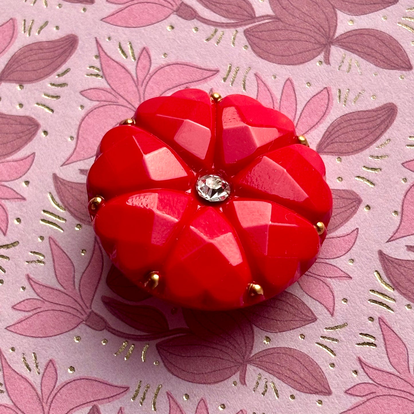 26mm - DAHLIA knap - Rød, guld