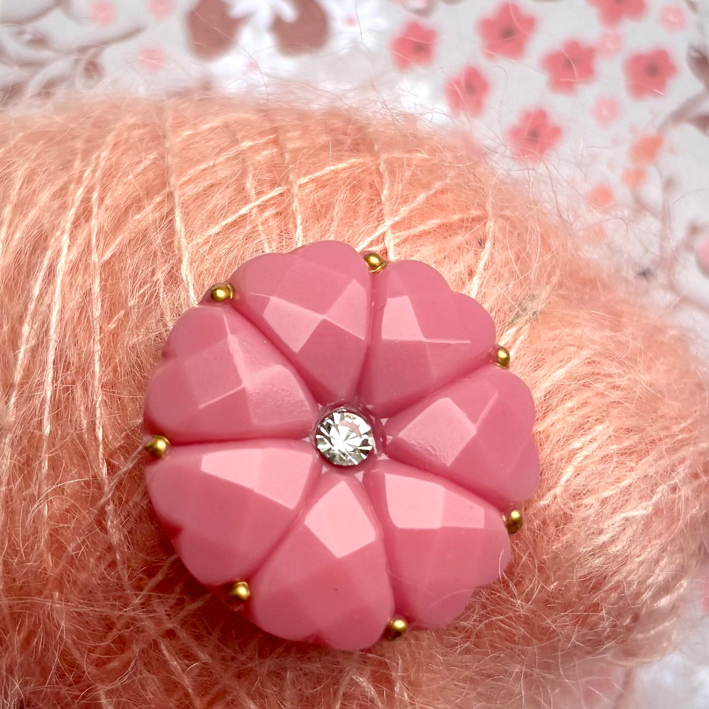 glasknap pink 26mm stor guld prik lar sten dahlia 