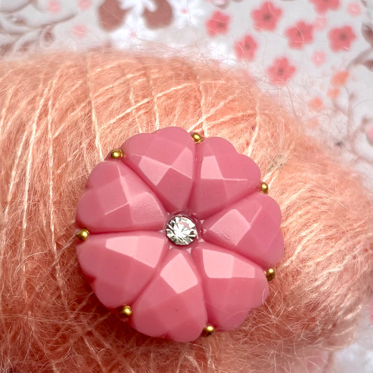 glasknap pink 26mm stor guld prik lar sten dahlia 
