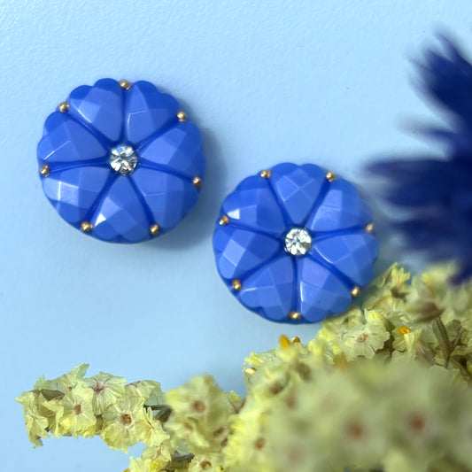 glasknap dahlia blaa cobalt similisten guld prik 22mm