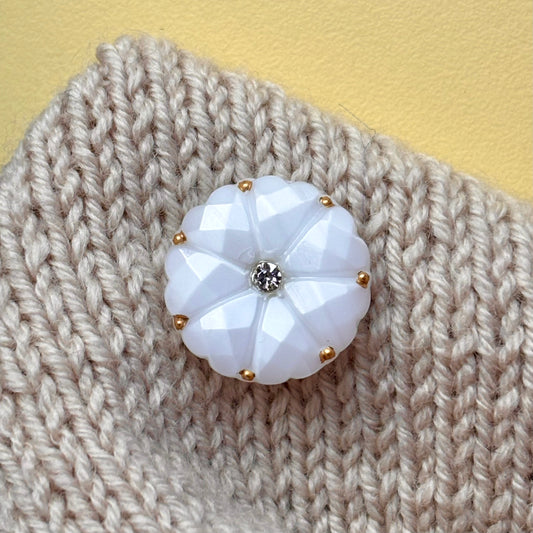 glasknap 18mm dahlia hvid guld klar sten 