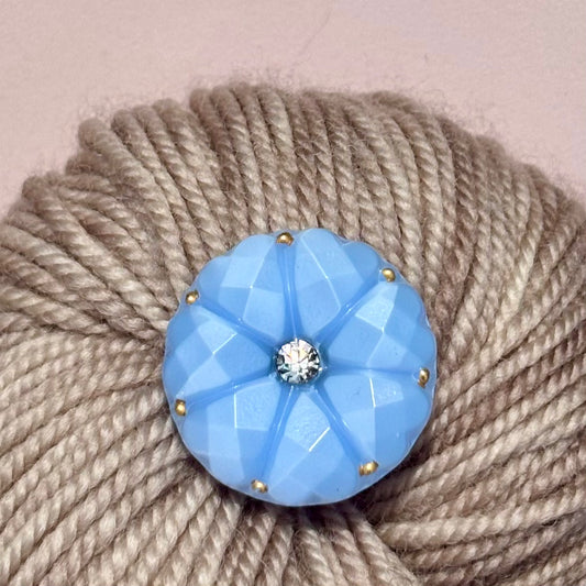 Glasknap dahlia himmel blå med klar similisten og guld prik 22mm 