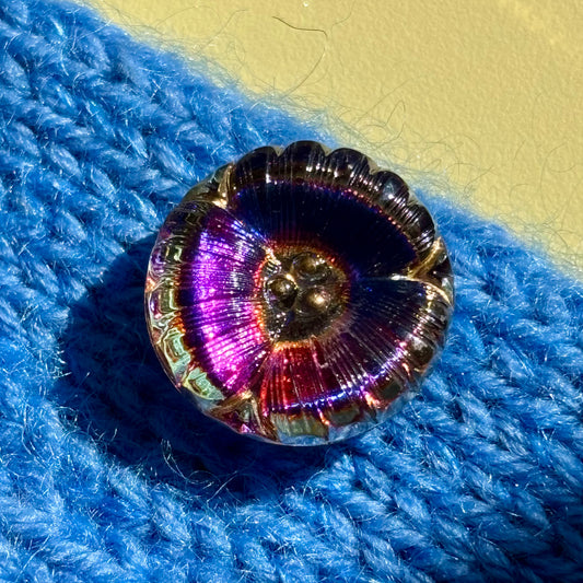 glasknap daisy, regnbue guld 22mm til strik 