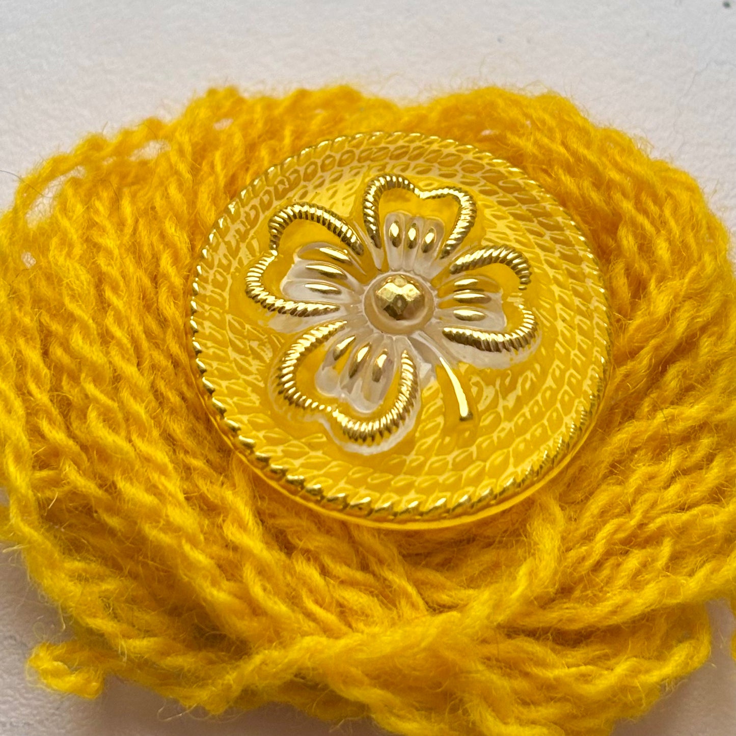 kløver glasknap gul guld 26mm knap 