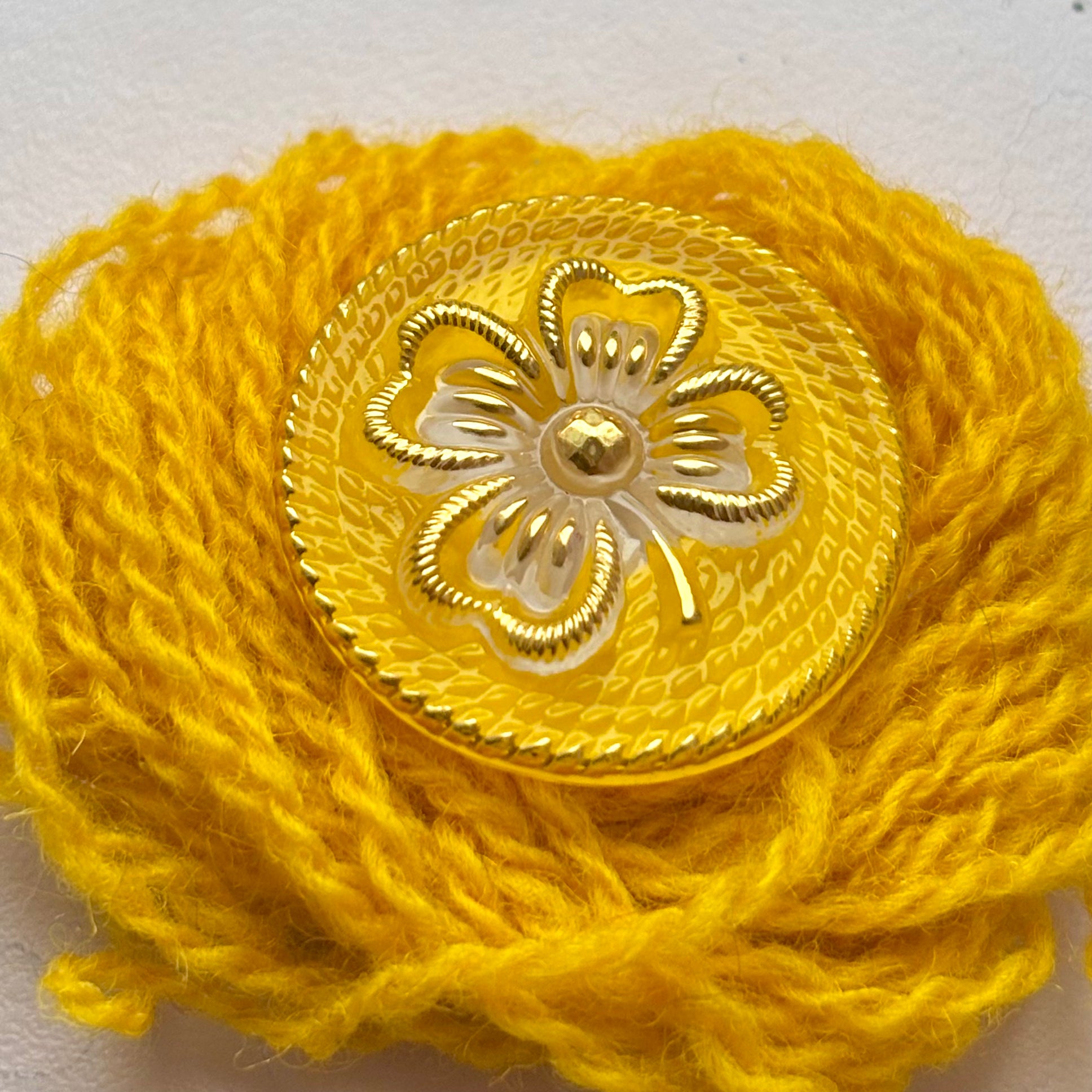 kløver glasknap gul guld 26mm knap 