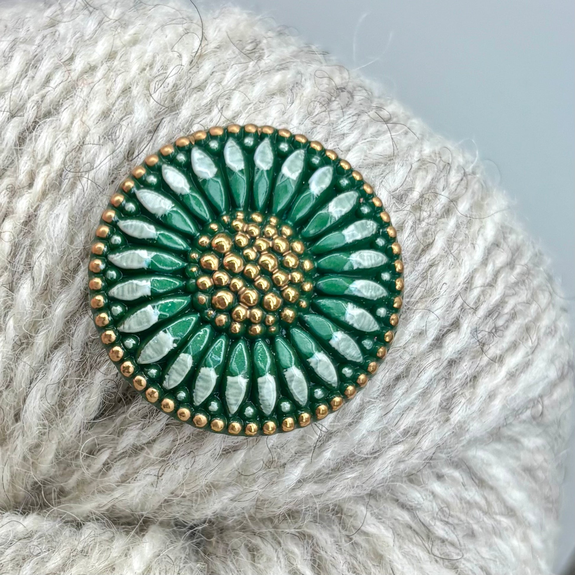 kornblomst glasknap 26mm grøn guld 