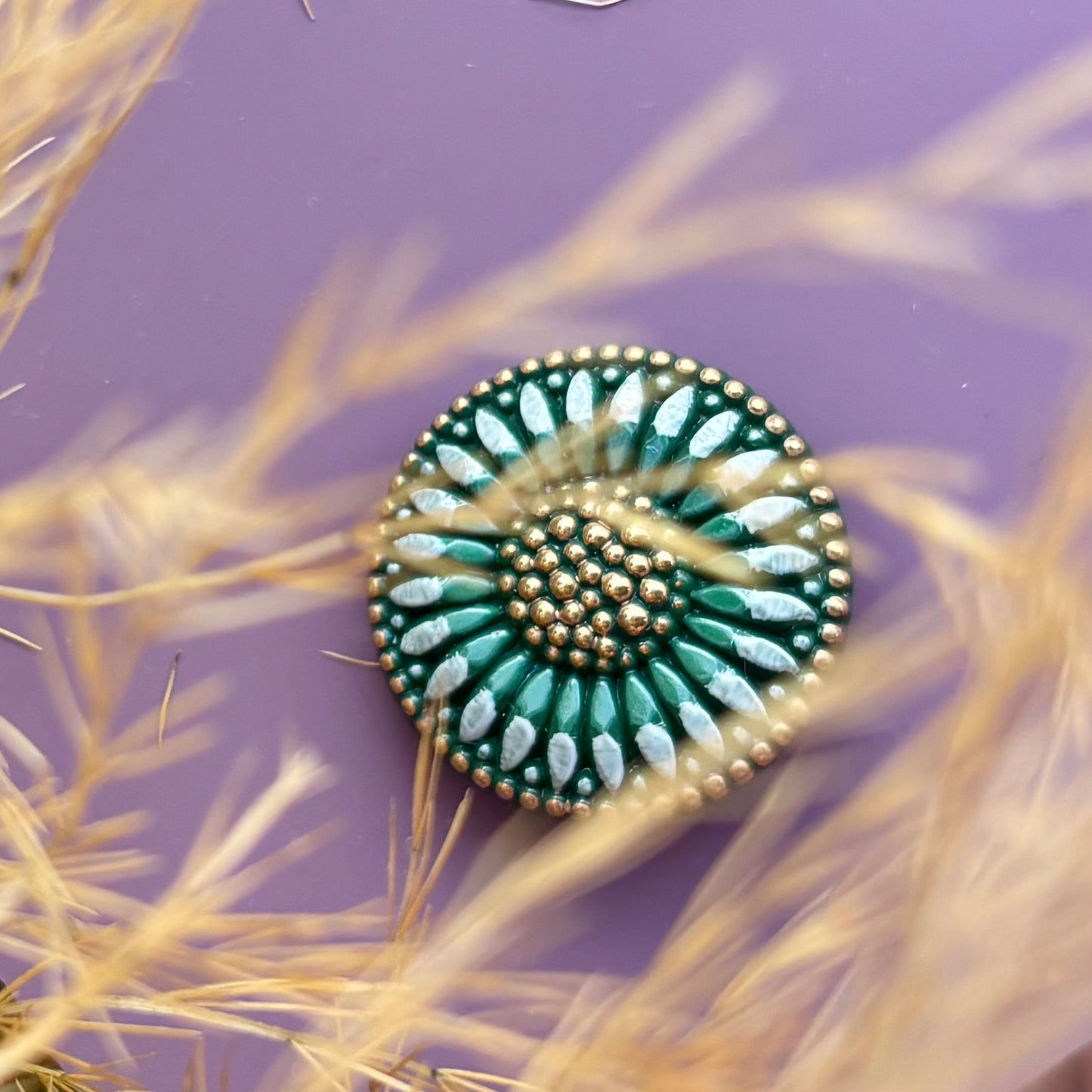 kornblomst glasknap 26mm grøn guld 