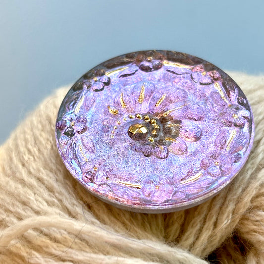 glasknap lavendel 32mm stor knap guld dekoration 