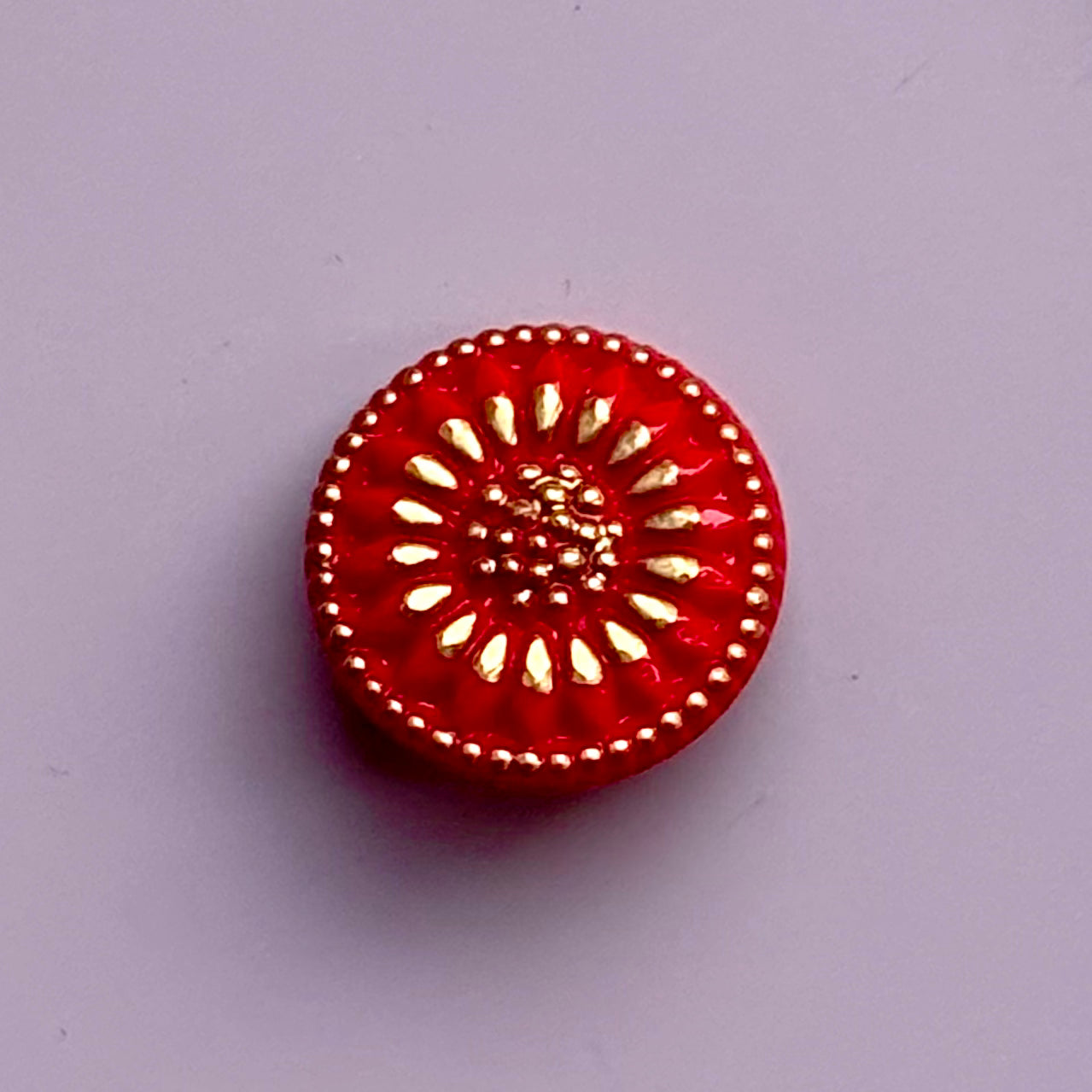 solsikke glasknap rød guld 18mm 