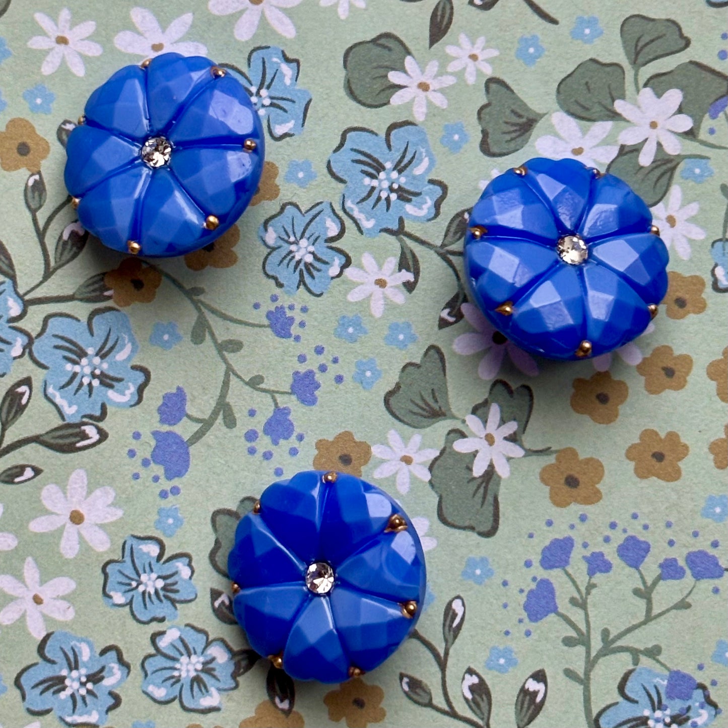 glasknap Dahlia 18mm blå guld prik klar similisten 