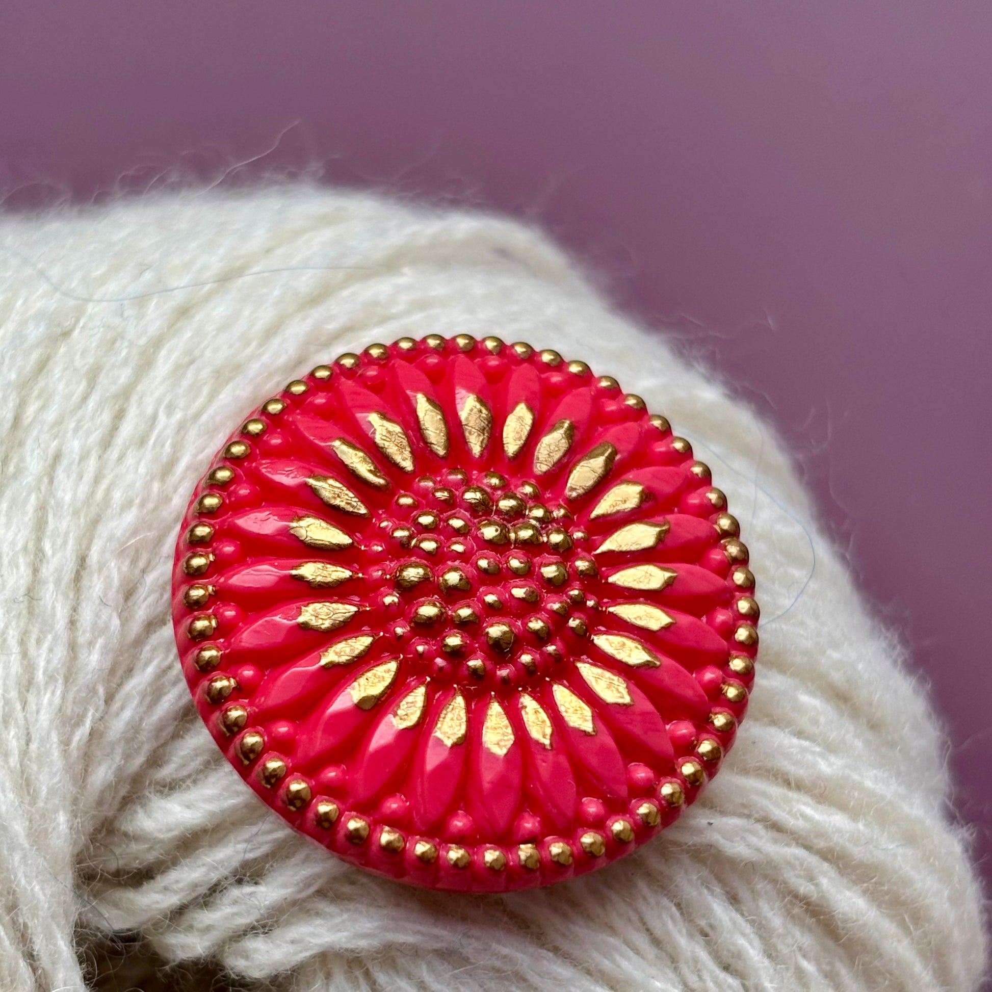 solsikke glasknap 26mm rød guld 