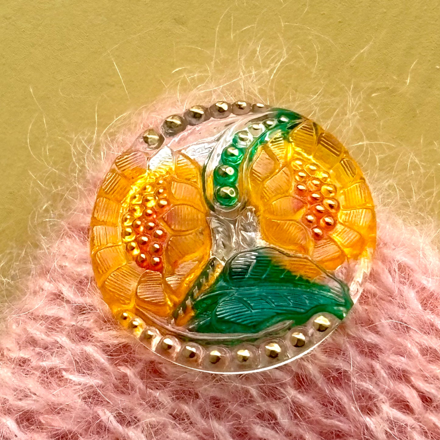 glasknap ries rose blomst knap gul guld 22mm krystal glas 