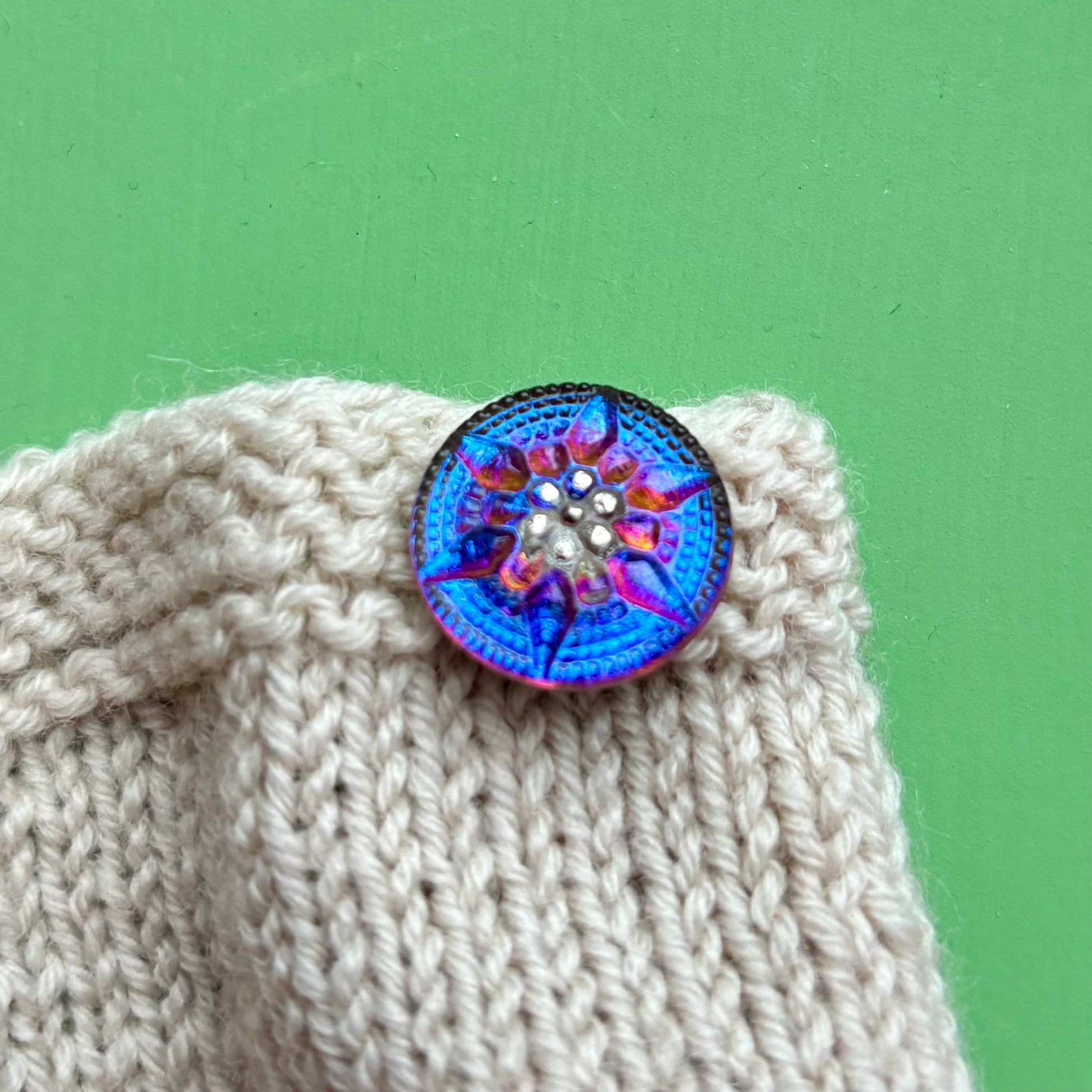 glasknap riga 18mm lille knap multi blå lilla sølv 