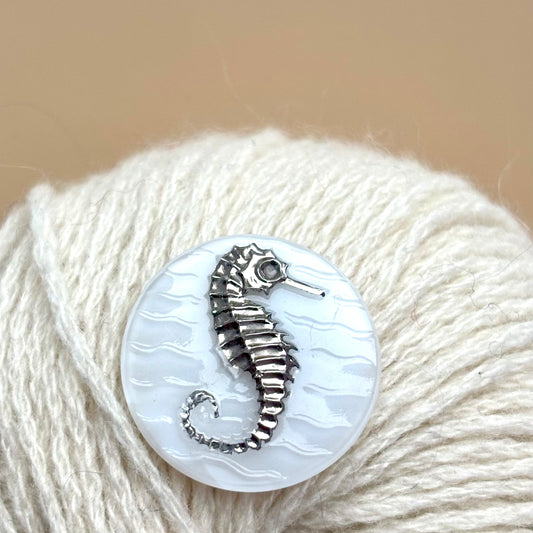 glasknap søhest hvid sølv 22mm 