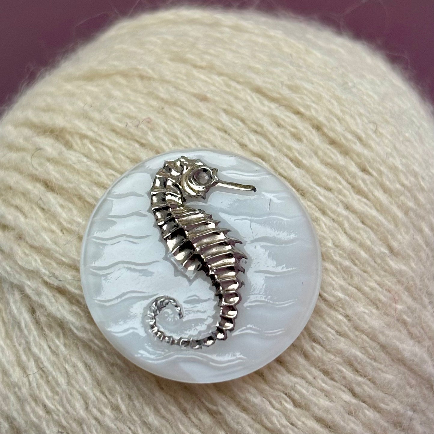 søhest glasknap hvid sølv 22mm 