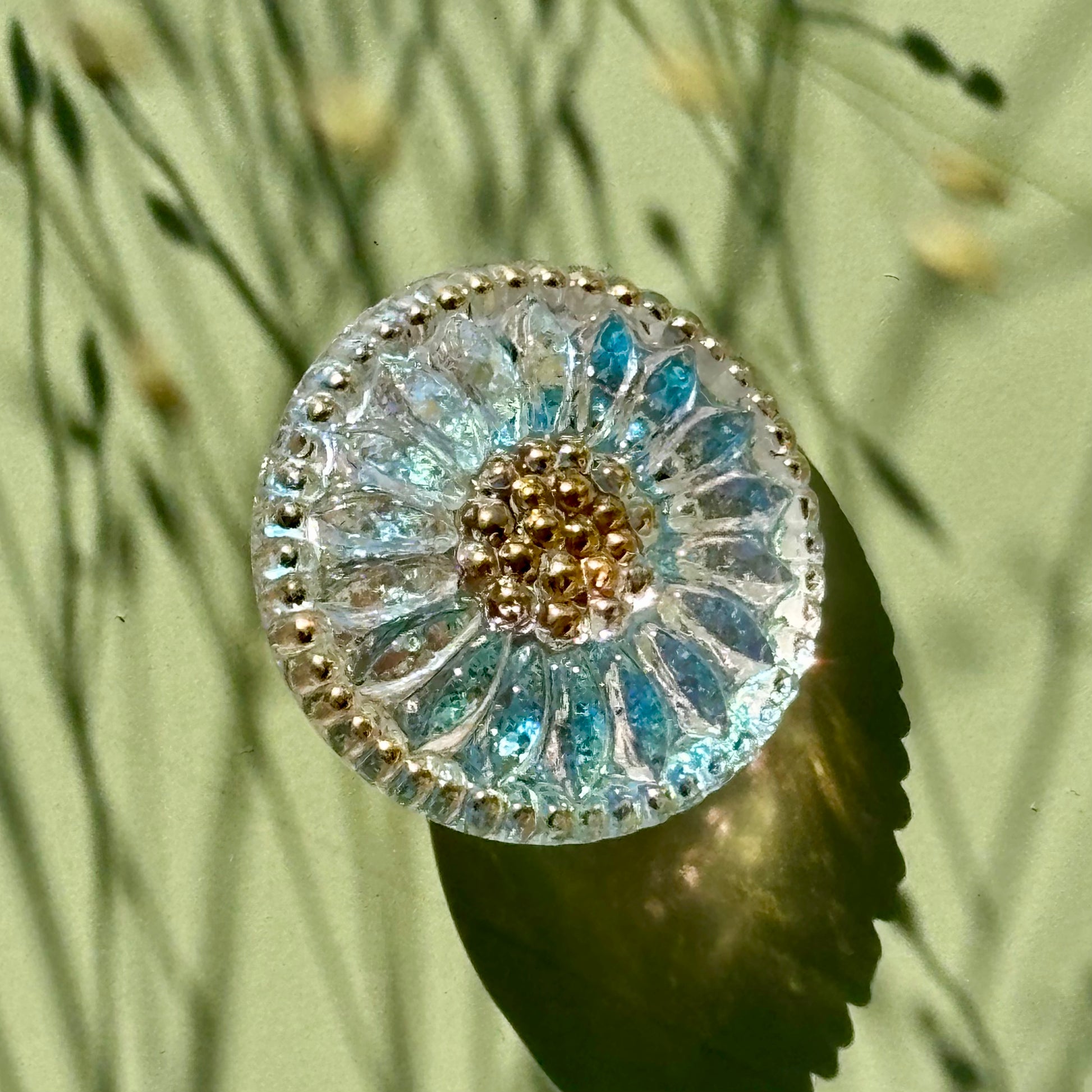 solsikke 18mm glasknap klart glas perlemor 