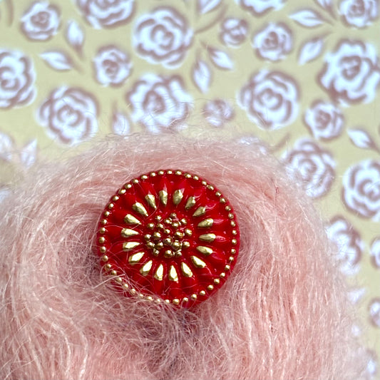 solsikke glasknap rød guld 18mm 