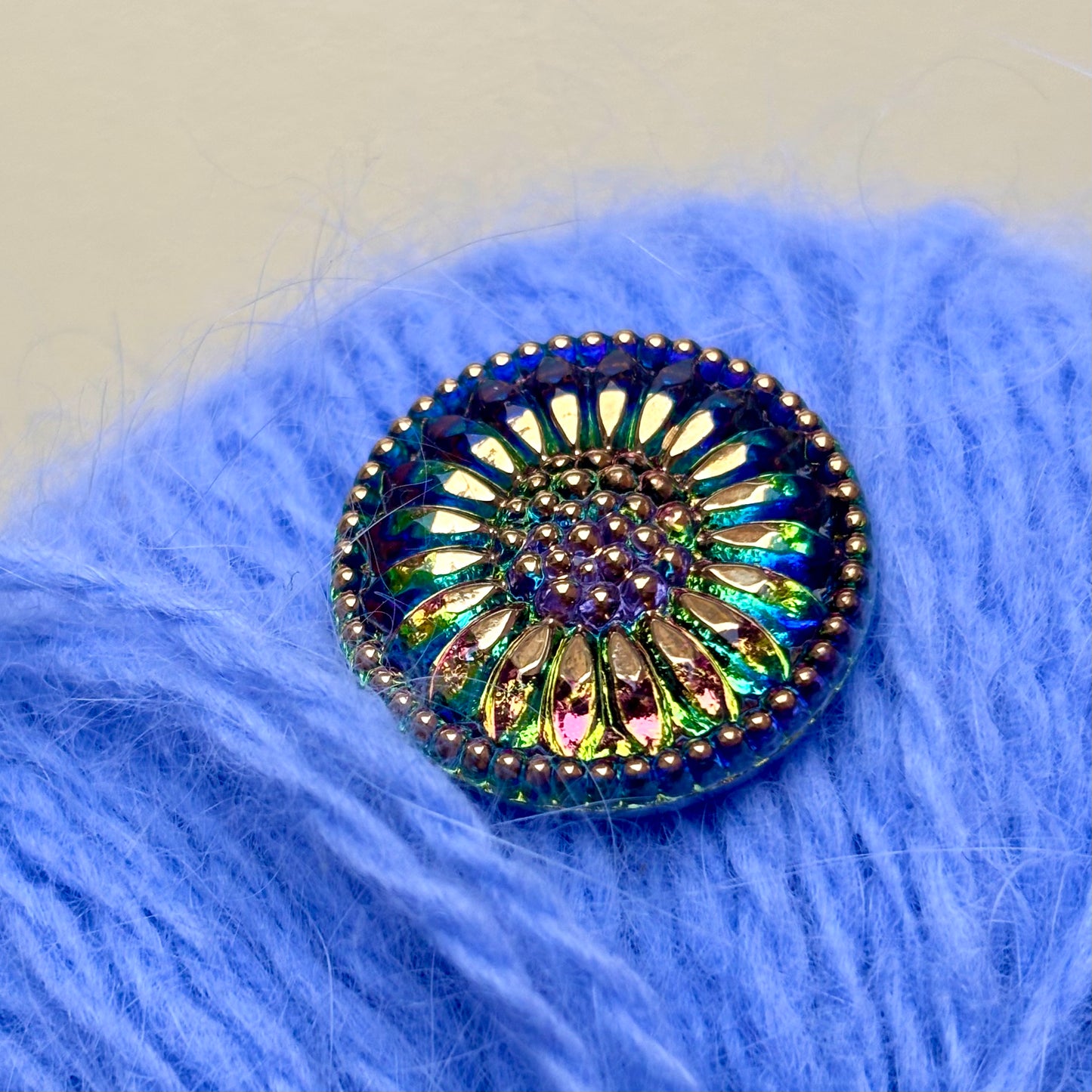 glasknap 22mm multifarvet solsikke guld detaljer 