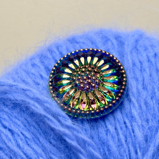 glasknap 22mm multifarvet solsikke guld detaljer 