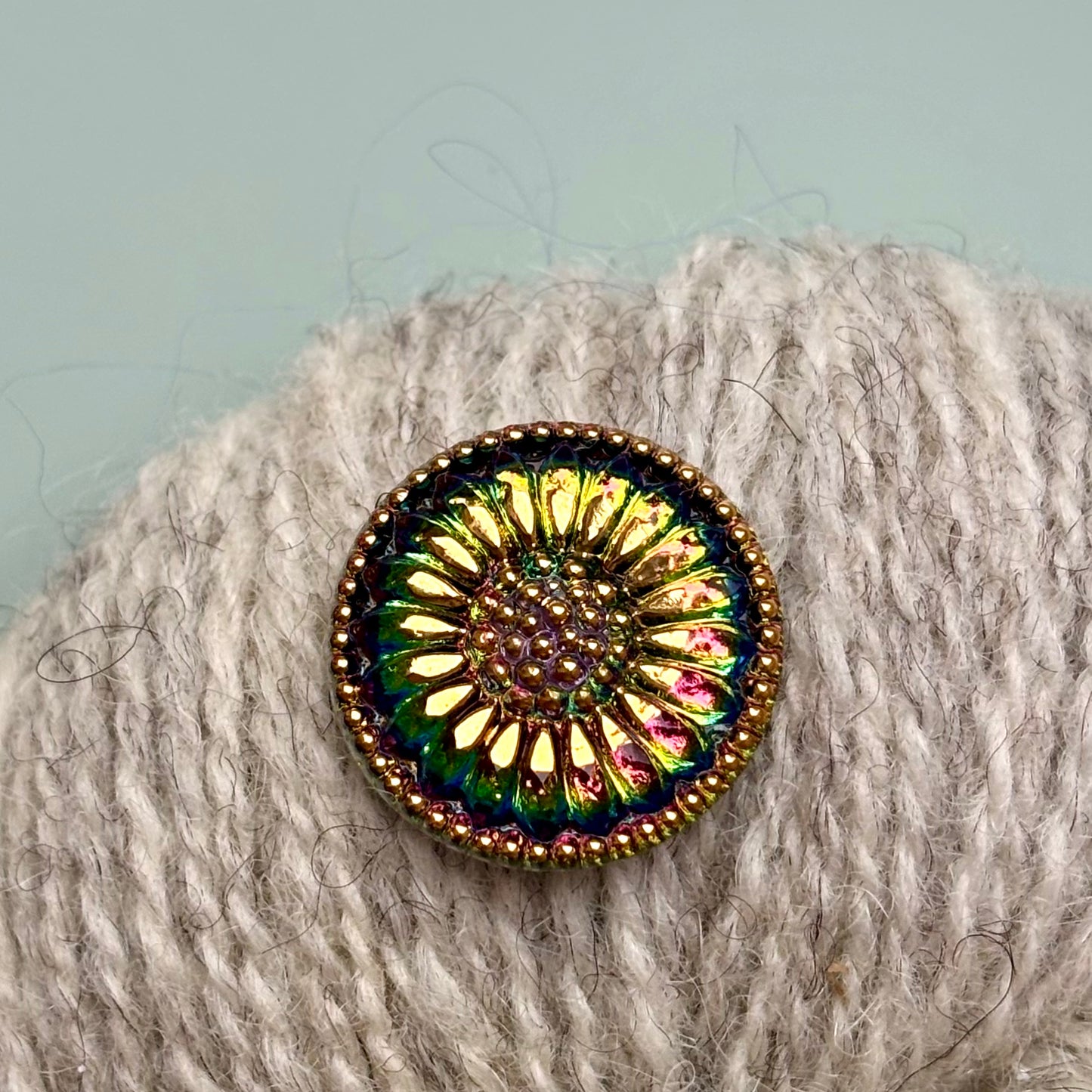 glasknap 22mm multifarvet solsikke guld detaljer 