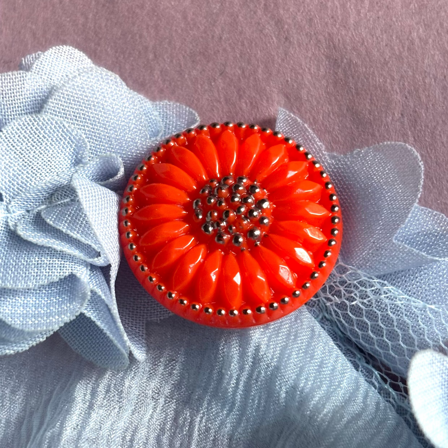 solsikke knap orange soelv 22mm 