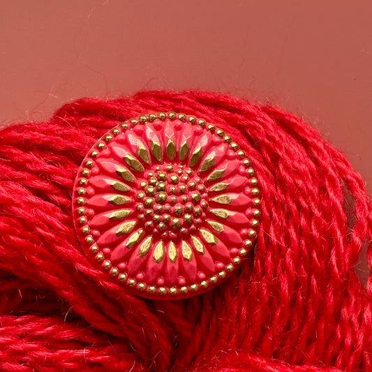 solsikke glasknap 26mm rød guld 