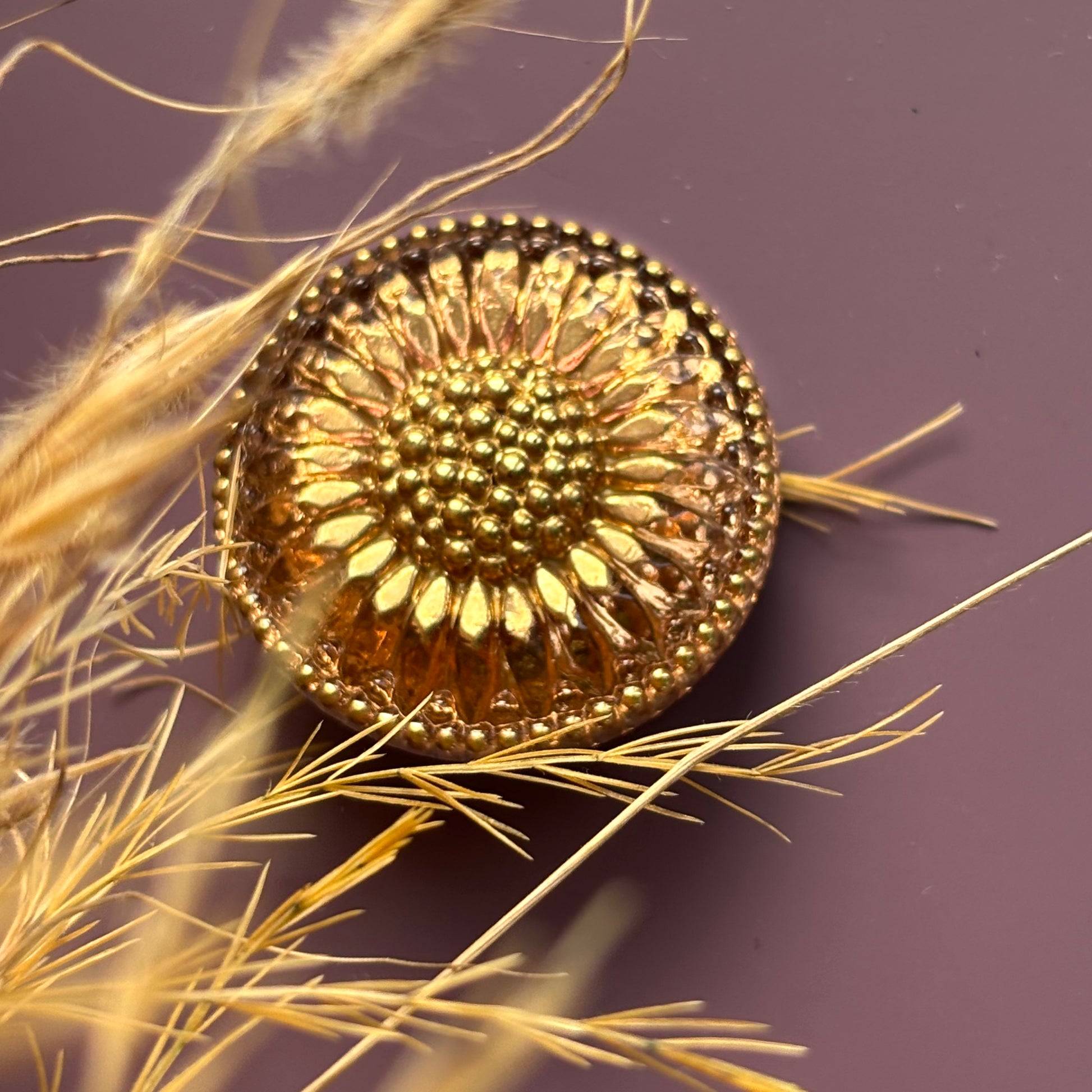 solsikke glasknap stor guld 26mm 