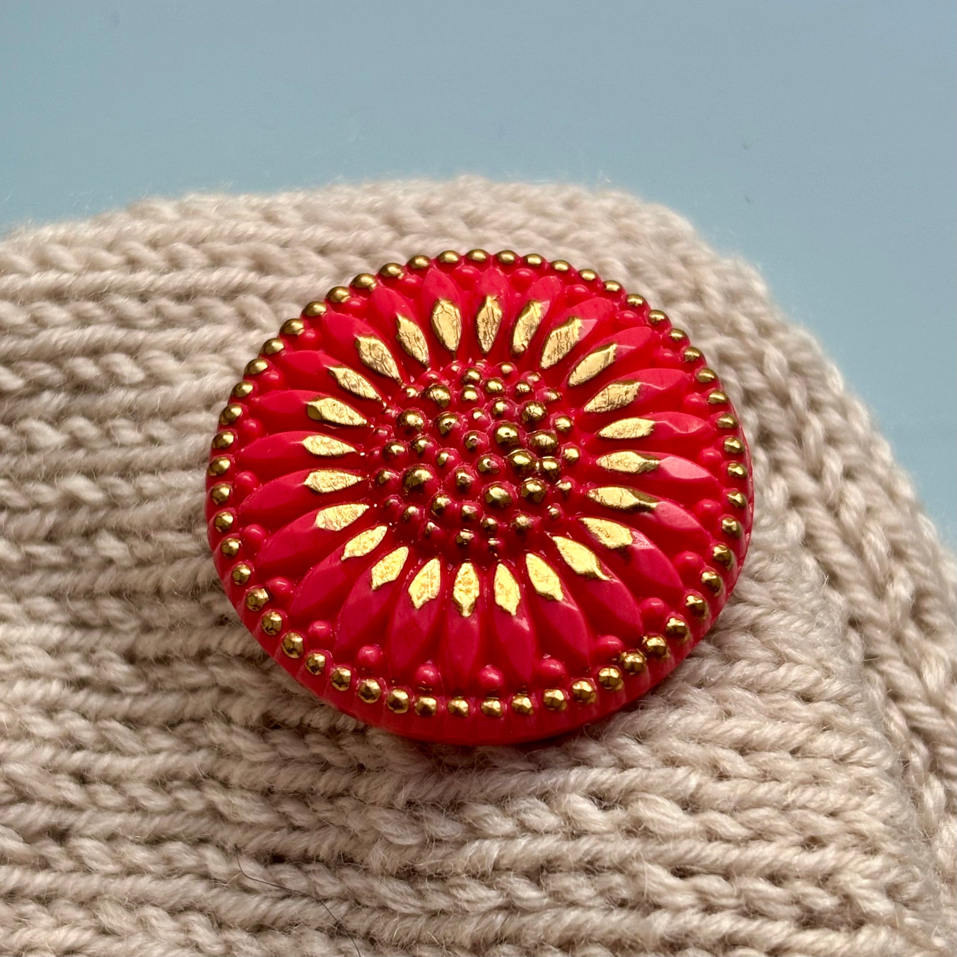 solsikke glasknap 26mm rød guld 