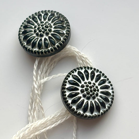 solsikke glasknap sort hvid 18mm 