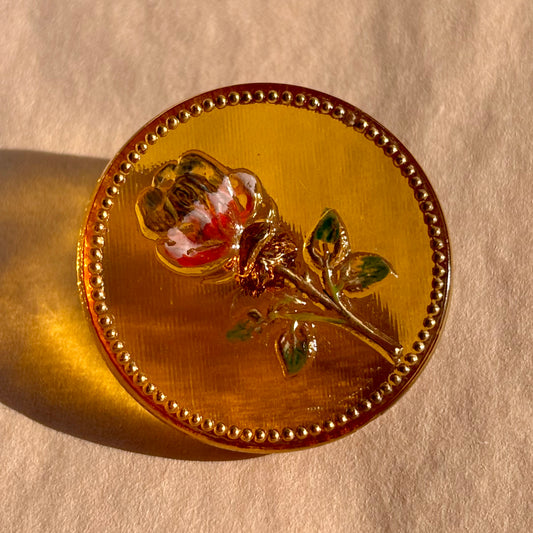 Stor Rose glasknap brun guld 32mm 