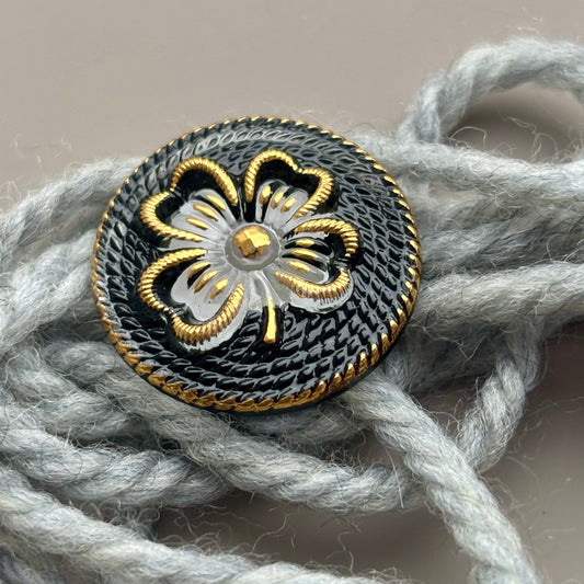 kløver glasknap sort guld 26mm 