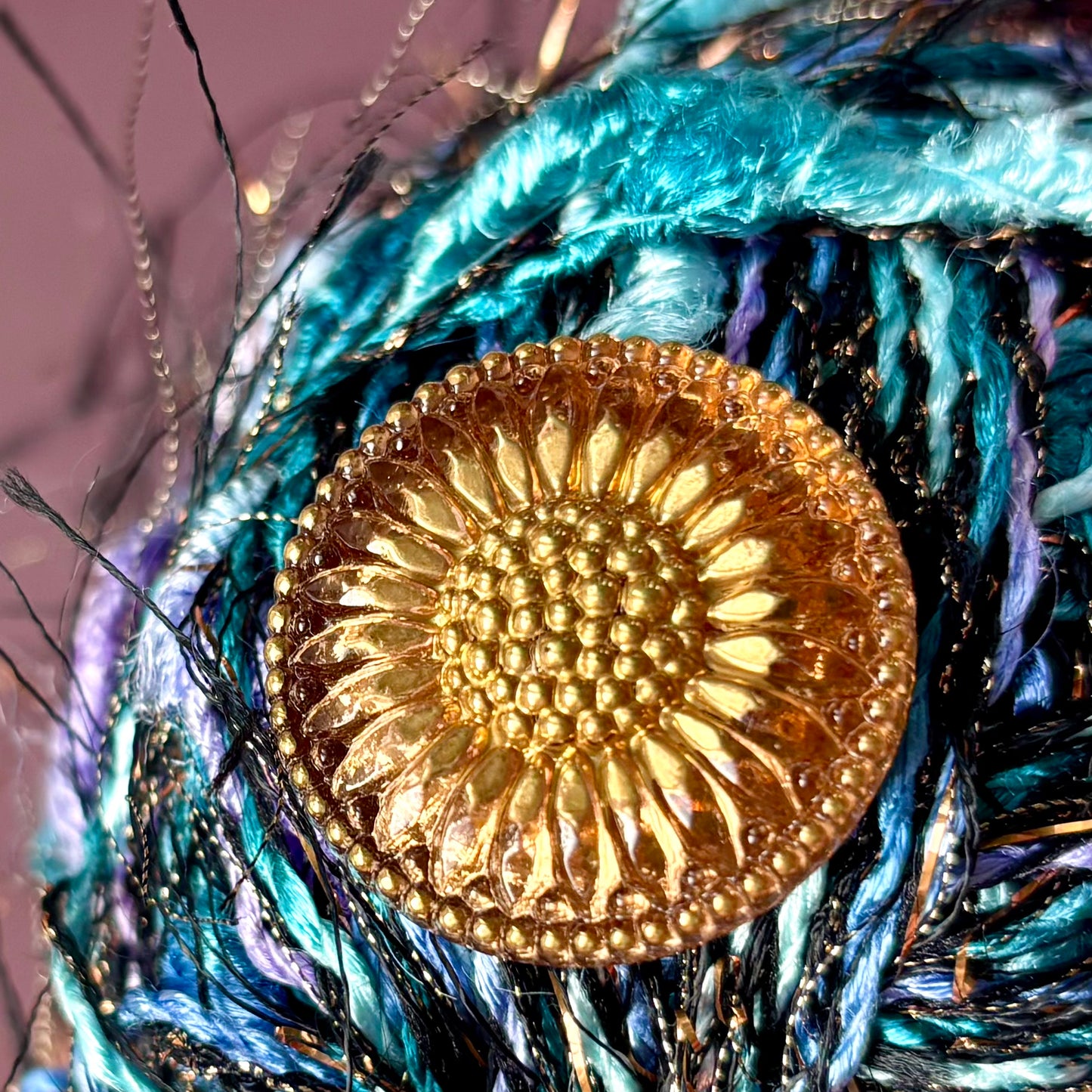 solsikke glasknap stor guld 26mm 