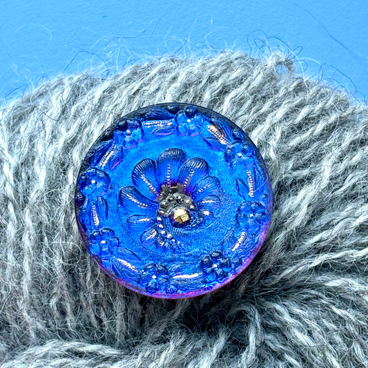 glasknap 32mm Iloq blå guld unik 